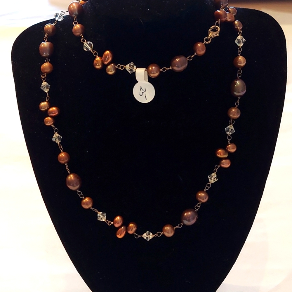 Long pearl and beaded necklace